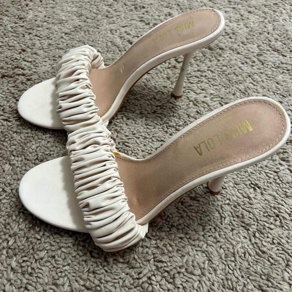Miss Lola White Ruched Women's Heels